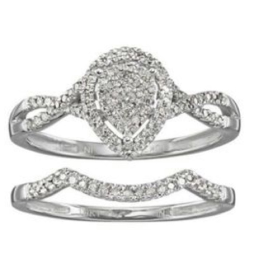 10K White Gold 1/4 Ct Diamond Wedding Ring 7 Size